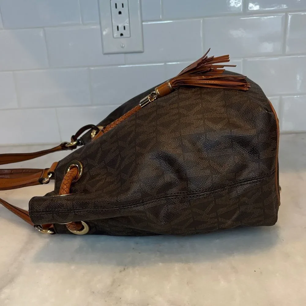Michael Kors Bag Purse Handbag Leather Marina Signature Drawstring Tote Shoulder